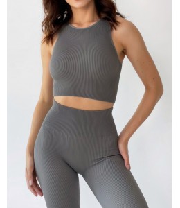 Бесшовный женский комплект в рубчик Leggings Rib + Halter Top (POPPY SEED)